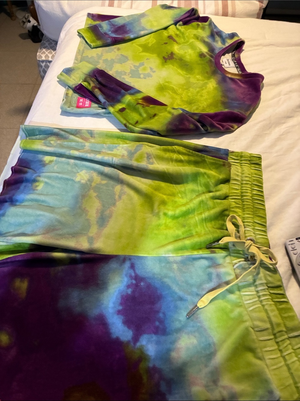 Juicy Couture Green & Purple Tie-Dye Crop Top and Shorts